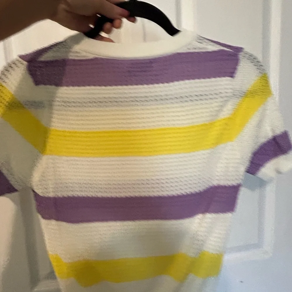 CHANEL Yellow and Purple Crew Neck Sweater